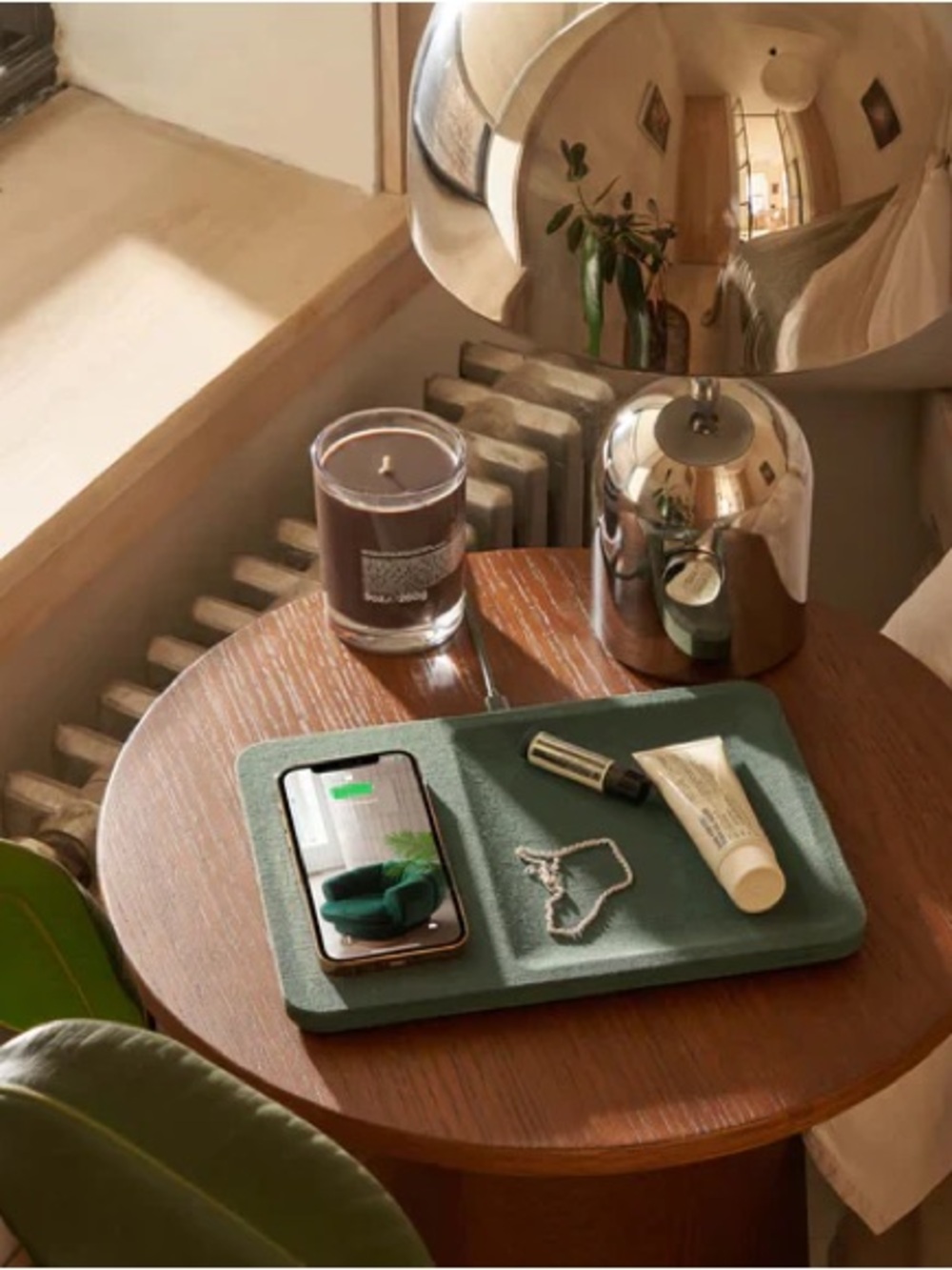Courant  CATCH 3: Single-Device Linen Charging Tray - Forest Green